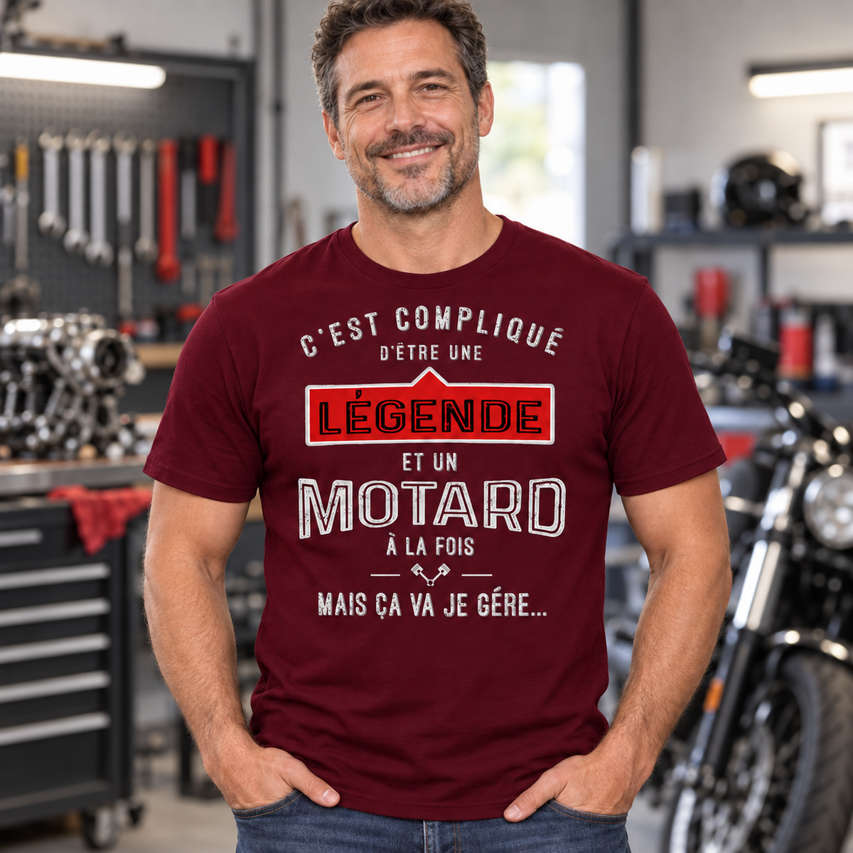 T-shirt motard humour – Légende et motard à la fois