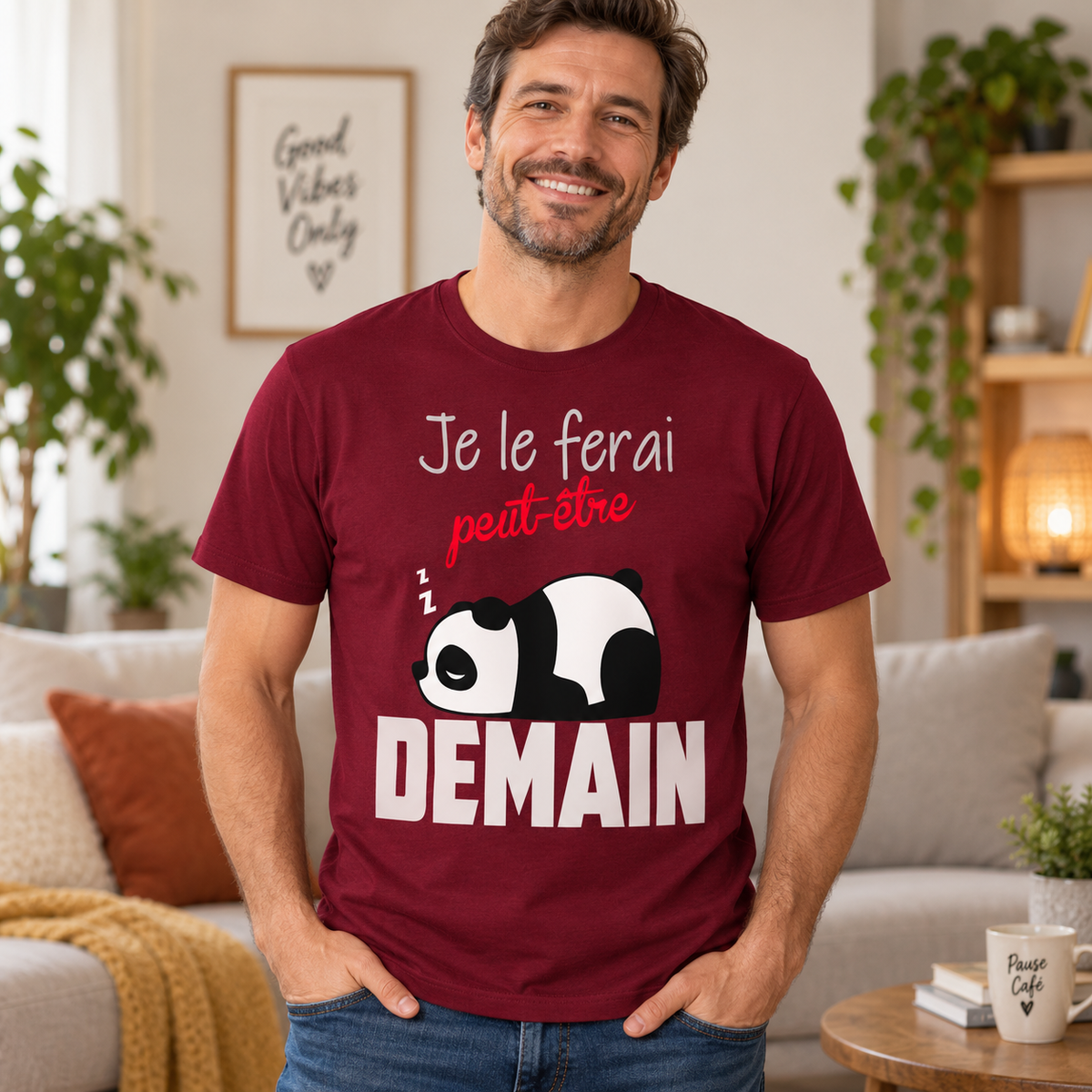 T-shirt panda humour – Je le ferai peut-être demain