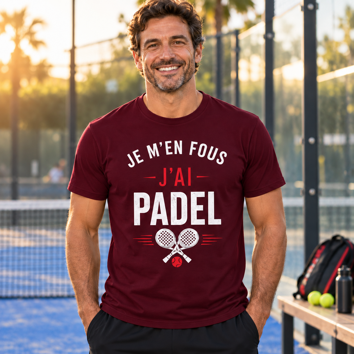 T-shirt padel homme humour – Je m’en fous, j’ai padel
