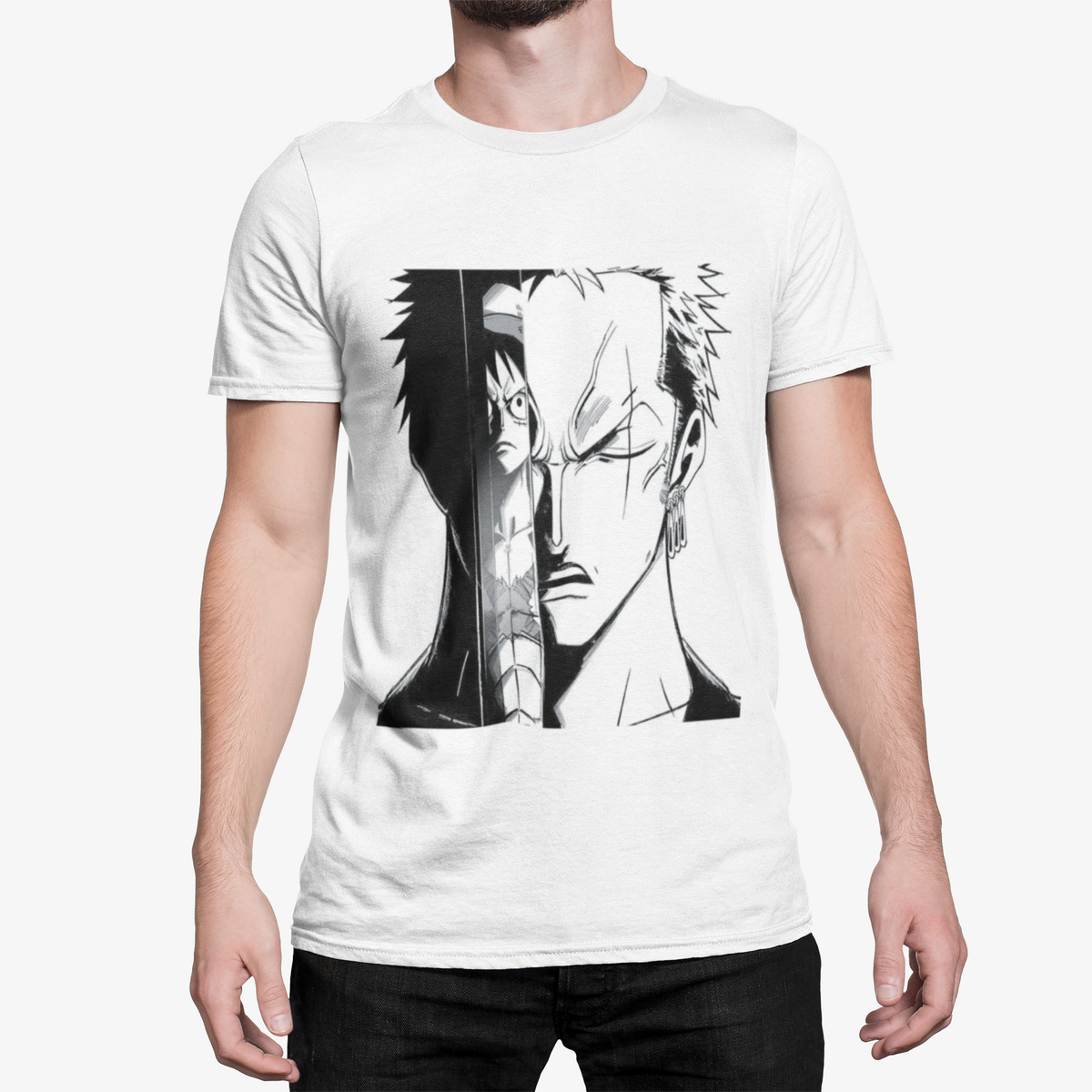 T-Shirt Duo Guerriers Style Anime Homme Blanc – Design Manga Original |