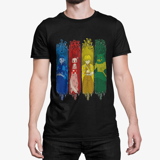 T-Shirt Homme Chasseurs de Démons Fantaisie – Guerriers Élémentaires Style Manga