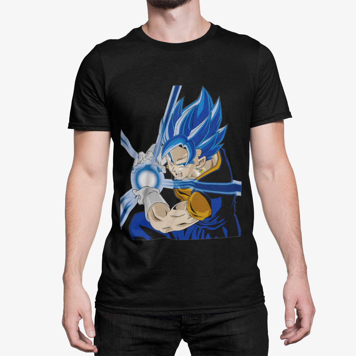 T-Shirt Homme Guerrier Énergie Bleue – Design Manga Fantaisie Combat