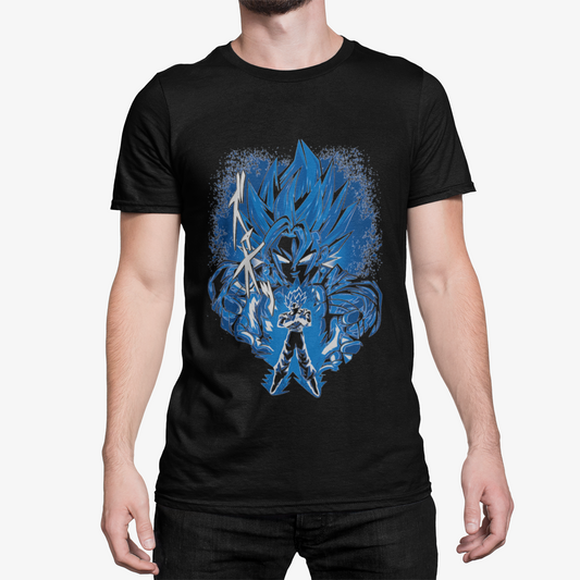 T-Shirt Homme Guerrier Fantaisie Bleu – Design Énergie Style Manga