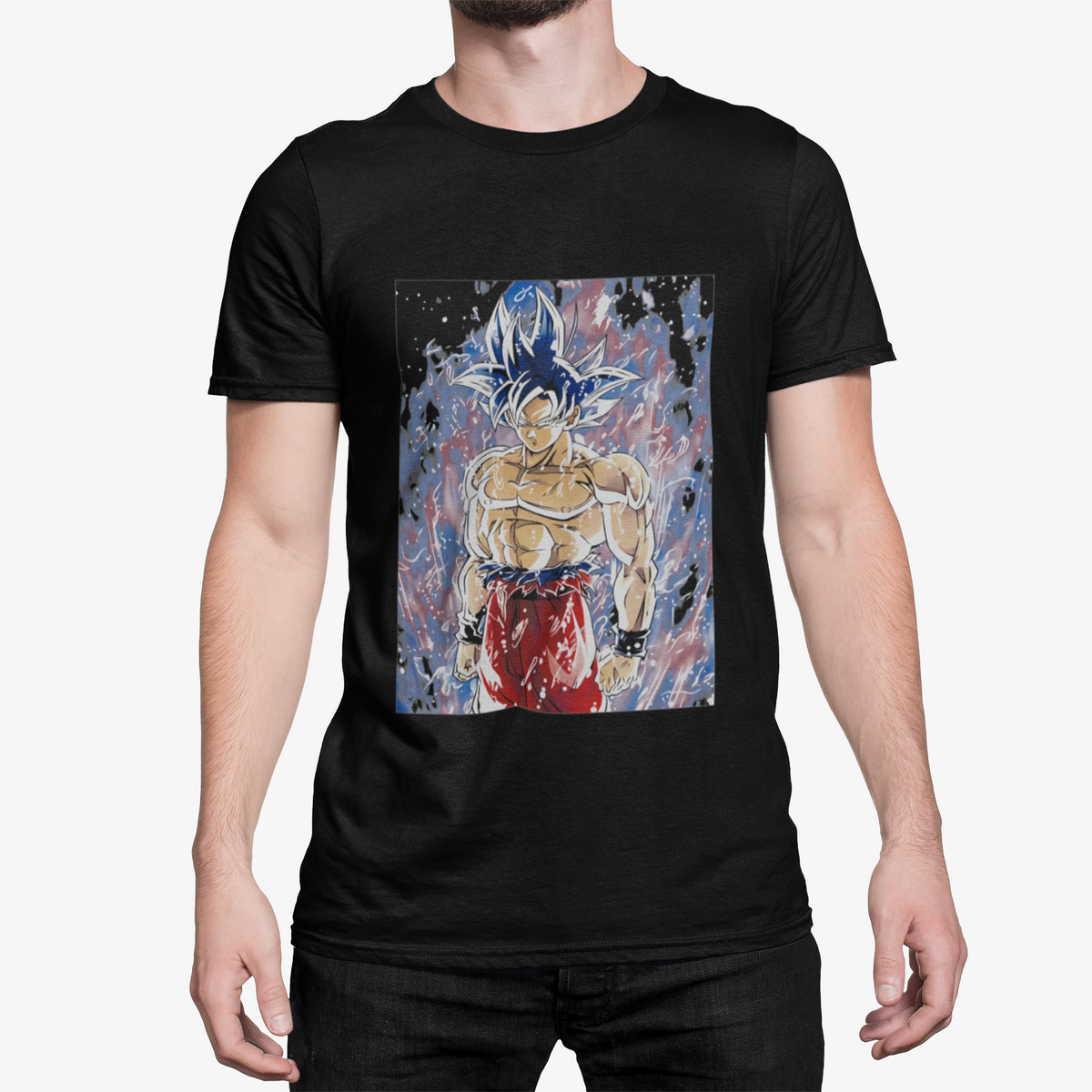 T-Shirt Homme Guerrier Légendaire – Design Manga Énergie Bleue