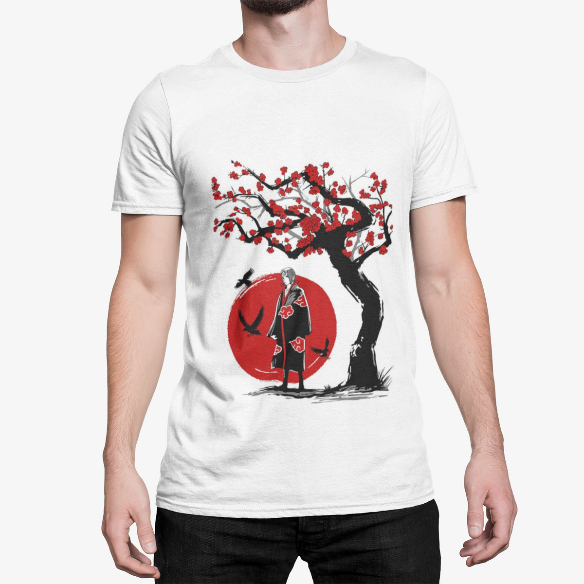 T-Shirt Itachi Uchiha Cerisier Japonais Homme – Naruto Akatsuki Blanc