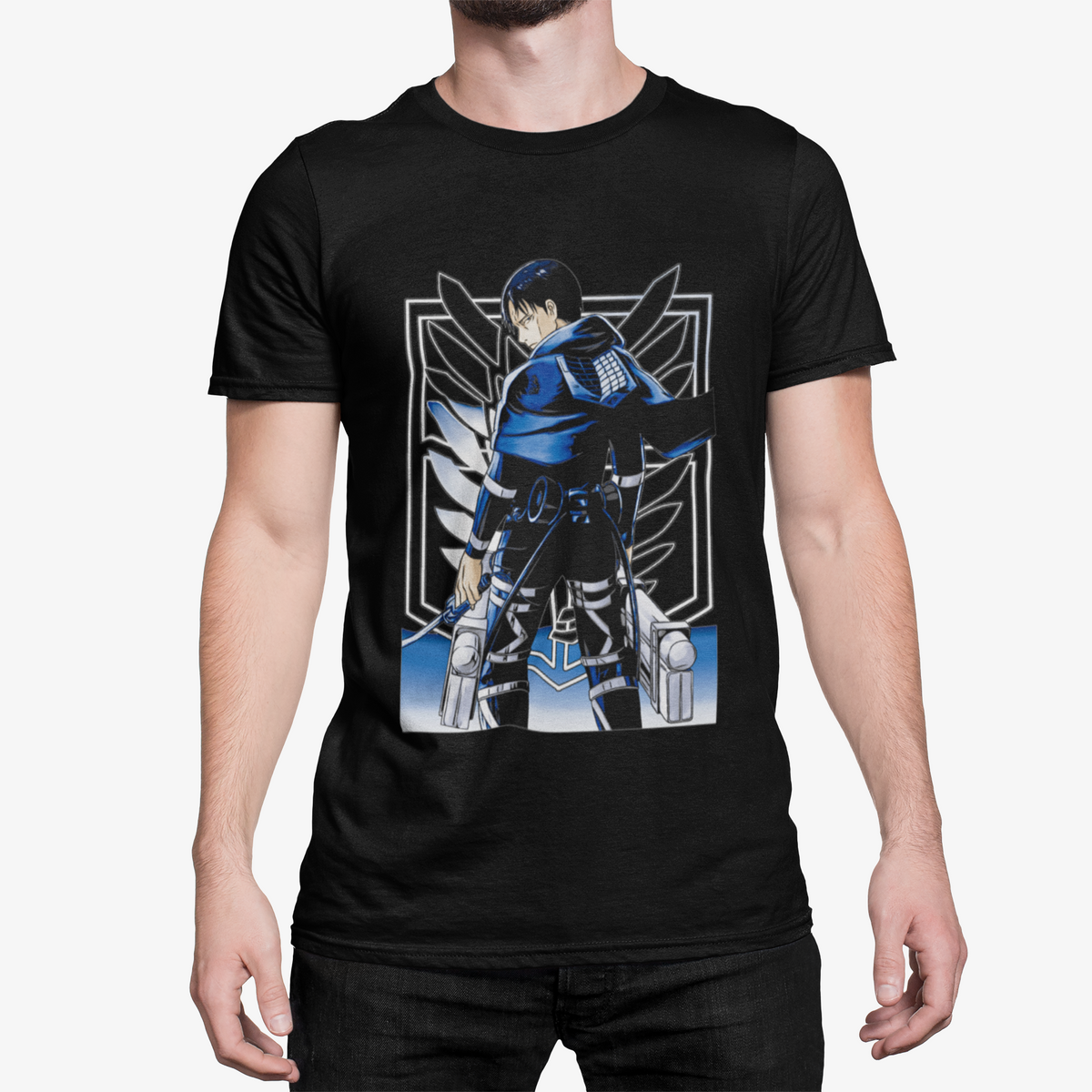 T-Shirt Livaï Ackerman Homme Noir – Attaque des Titans |