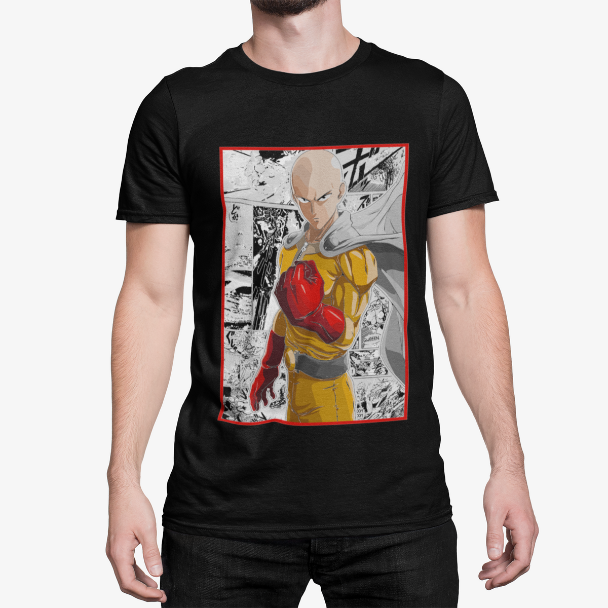 T-Shirt Saitama One Punch Man Homme Noir – Manga Anime Super Héros