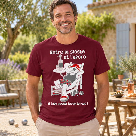 T-shirt homme humour pétanque – Entre la sieste et l’apéro, faut savoir lever le pied