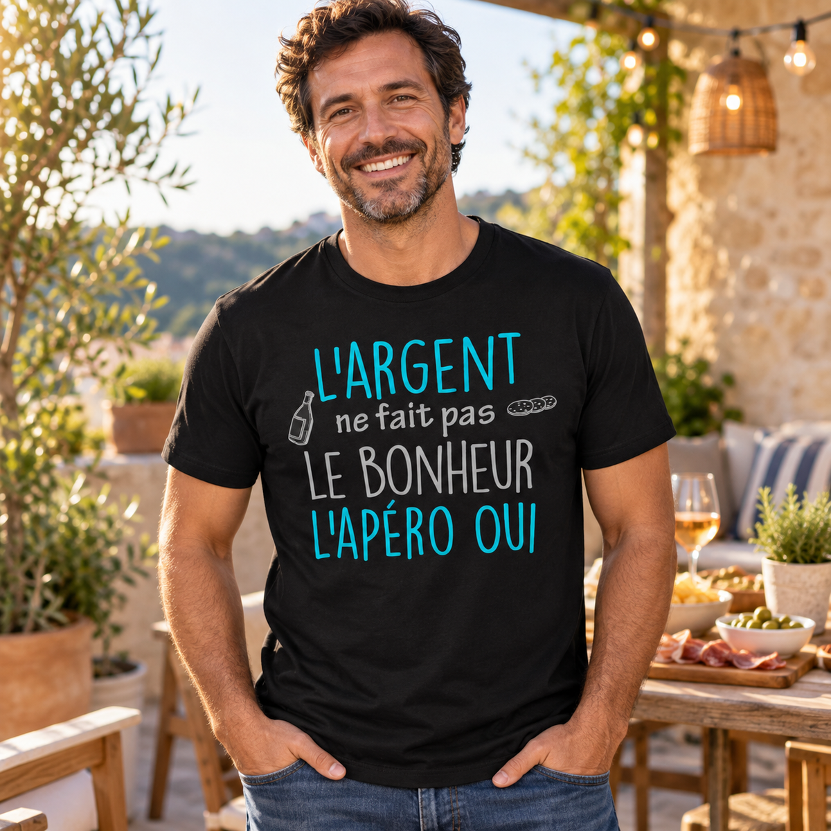 T-shirt humour apéro – L’argent ne fait pas le bonheur, l’apéro oui