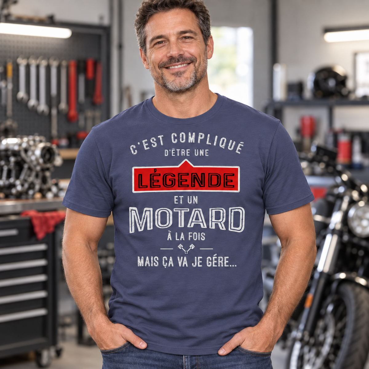 T-shirt motard humour – Légende et motard à la fois