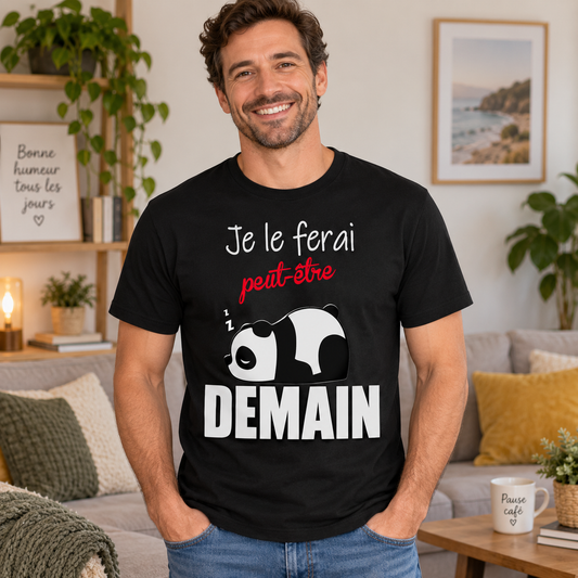 T-shirt panda humour – Je le ferai peut-être demain