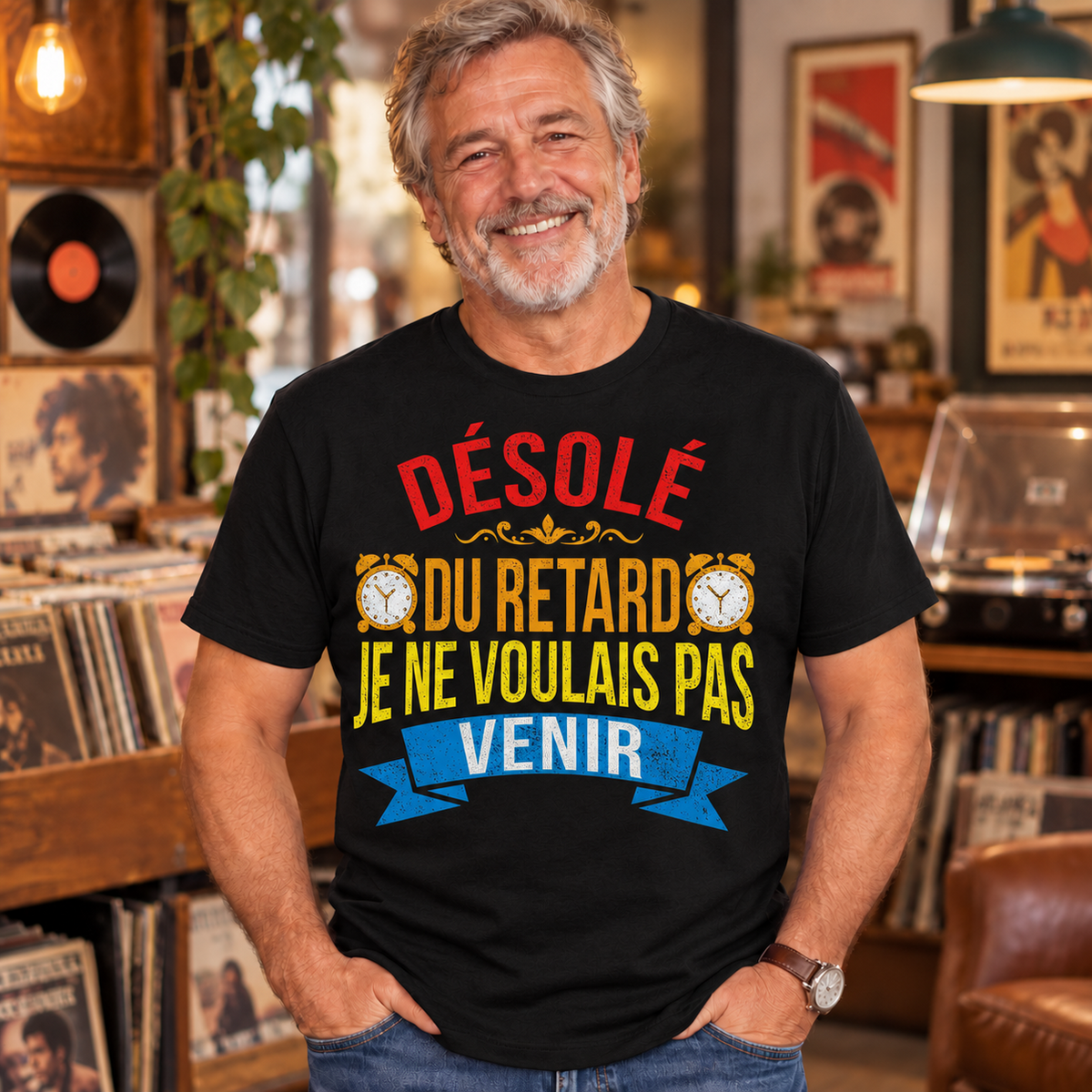 T-shirt humour retardataire – Désolé du retard, je ne voulais pas venir