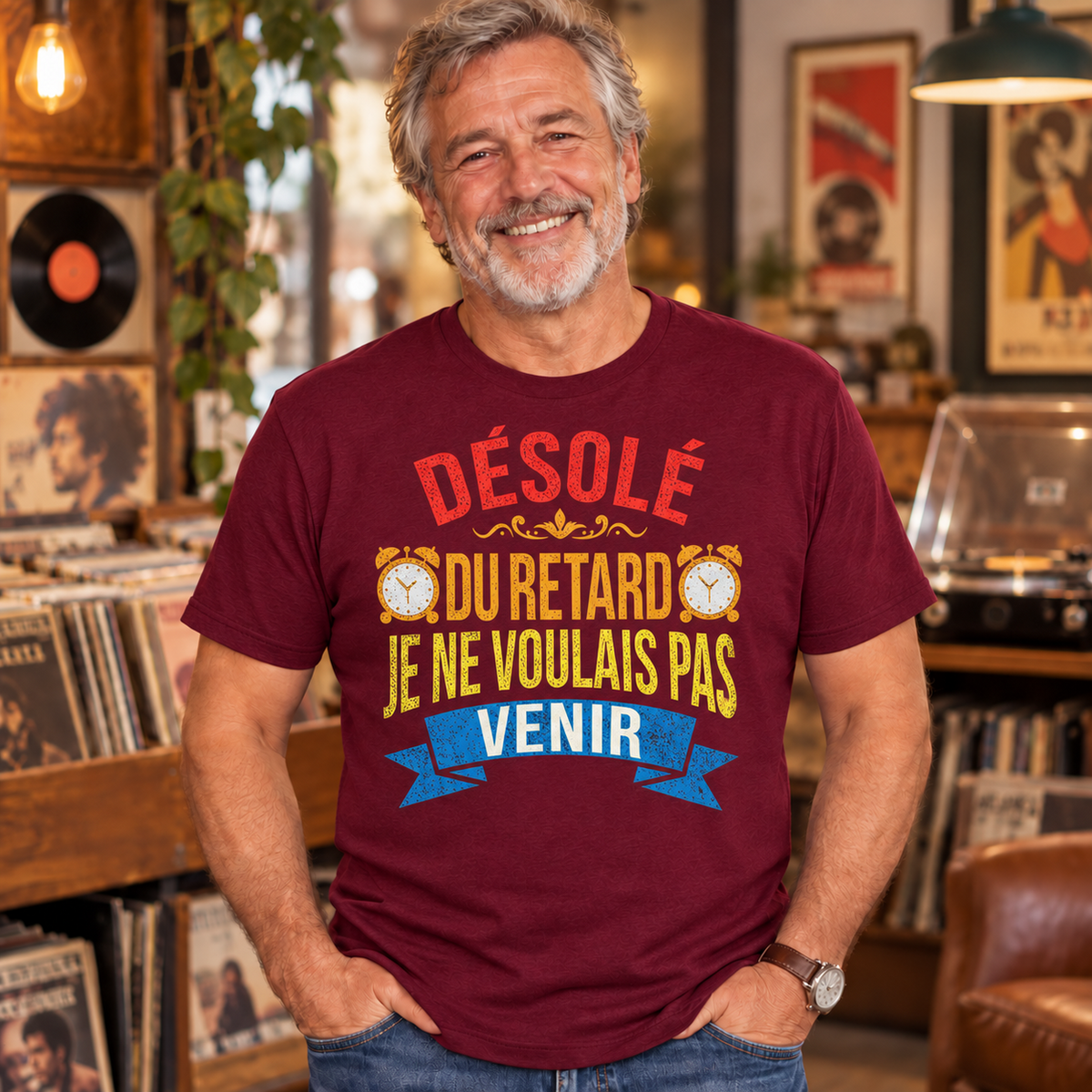 T-shirt humour retardataire – Désolé du retard, je ne voulais pas venir