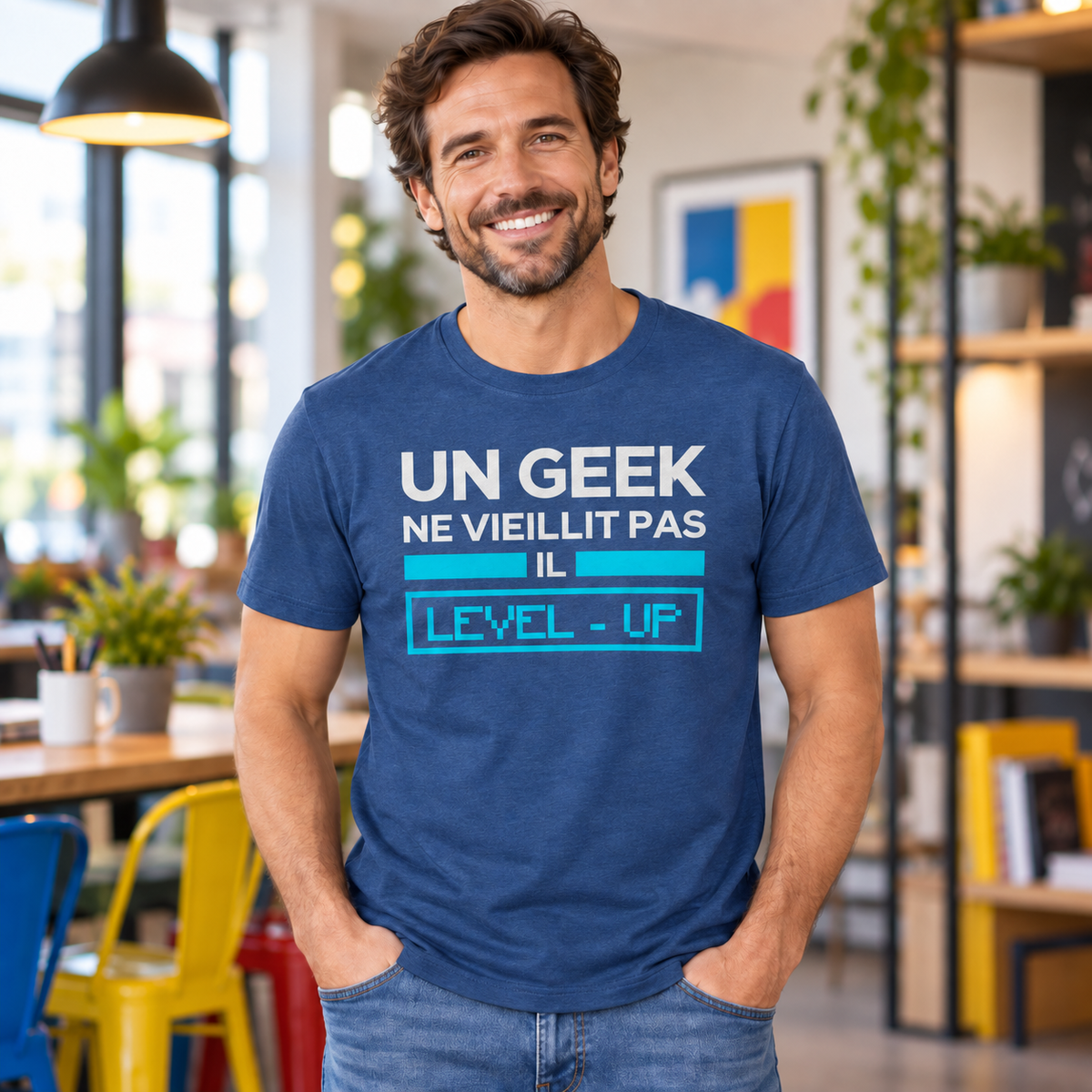 T-shirt geek homme – Un geek ne vieillit pas, il level-up