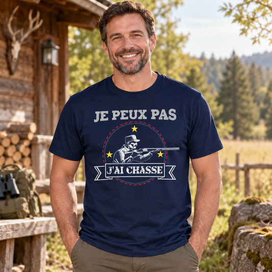 T-shirt chasseur humour – Je peux pas, j’ai chasse