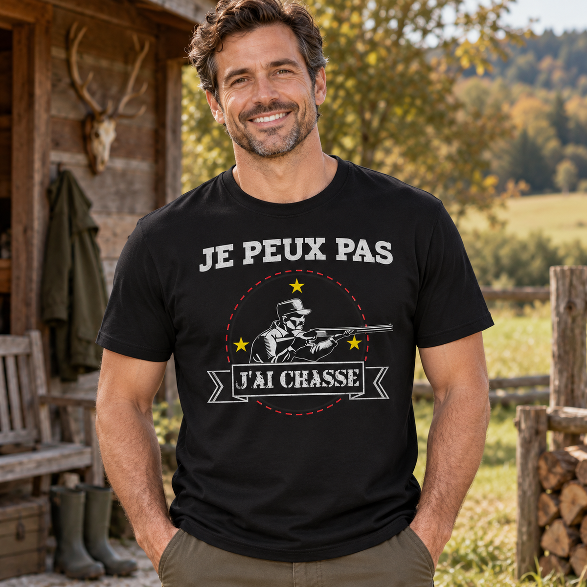 T-shirt chasseur humour – Je peux pas, j’ai chasse