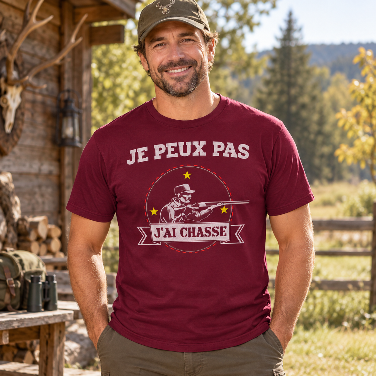 T-shirt chasseur humour – Je peux pas, j’ai chasse