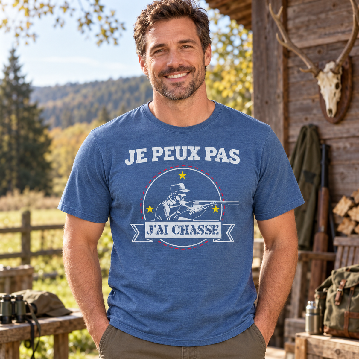 T-shirt chasseur humour – Je peux pas, j’ai chasse