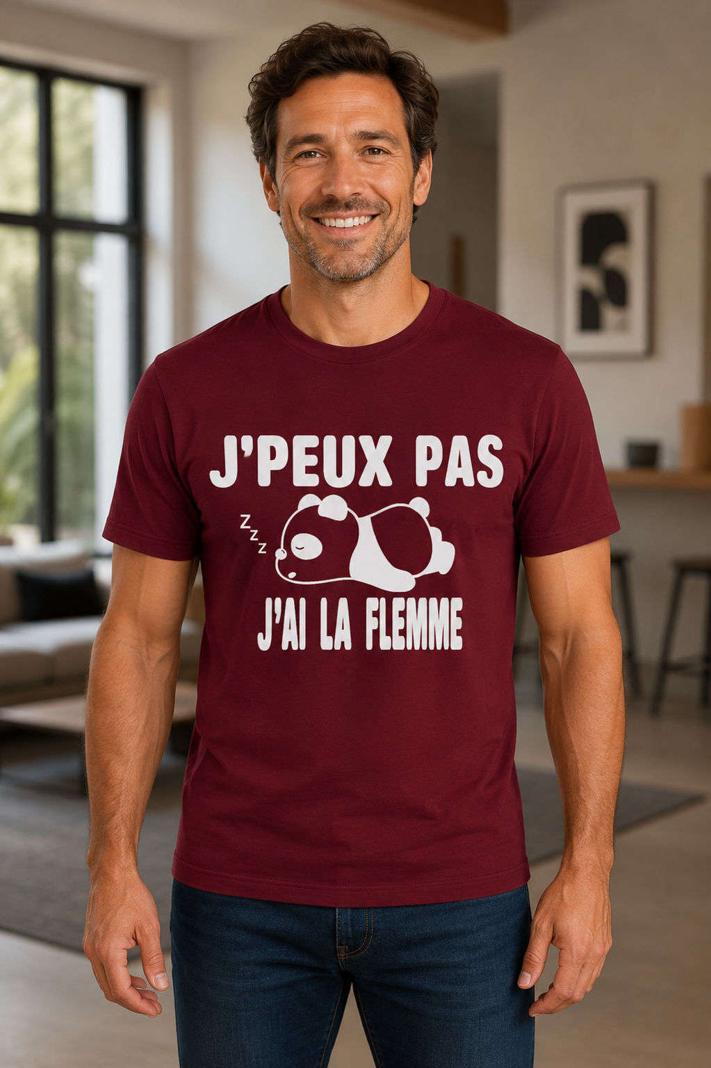T-shirt Homme Humour -J’peux pas, j’ai la flemme – Panda
