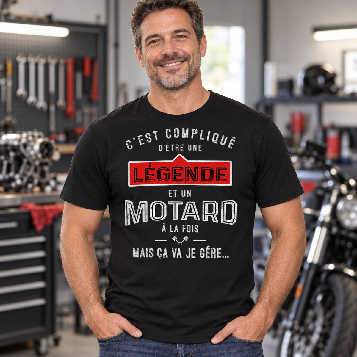 T-shirt motard humour – Légende et motard à la fois