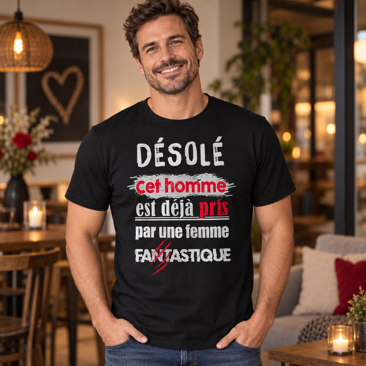 T-shirt couple homme – Déjà pris par une femme fantastique