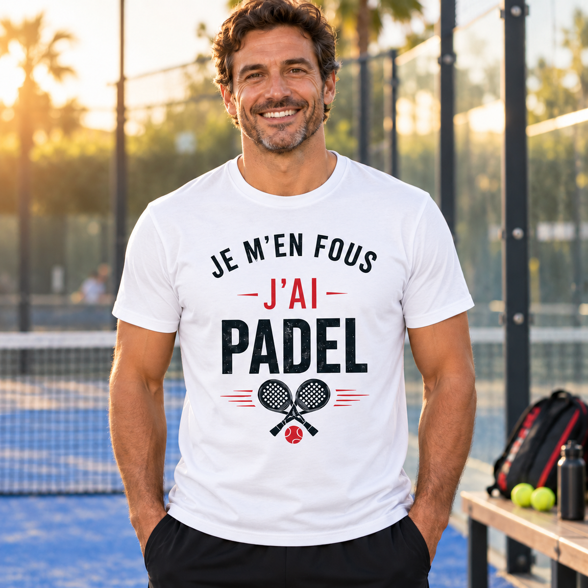 T-shirt padel homme humour – Je m’en fous, j’ai padel