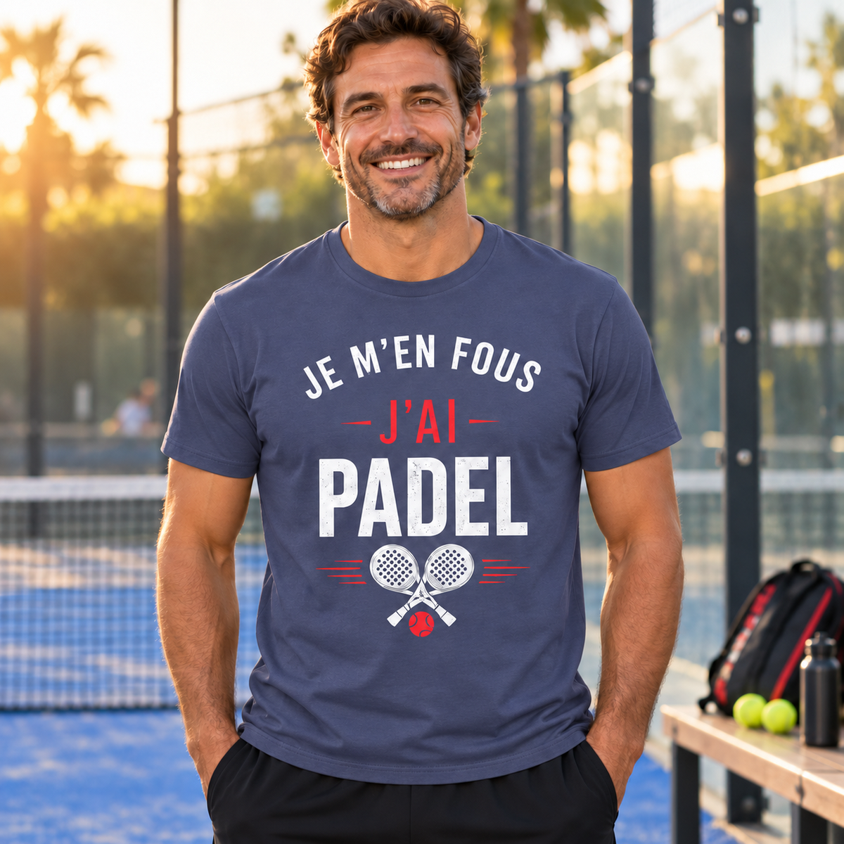 T-shirt padel homme humour – Je m’en fous, j’ai padel