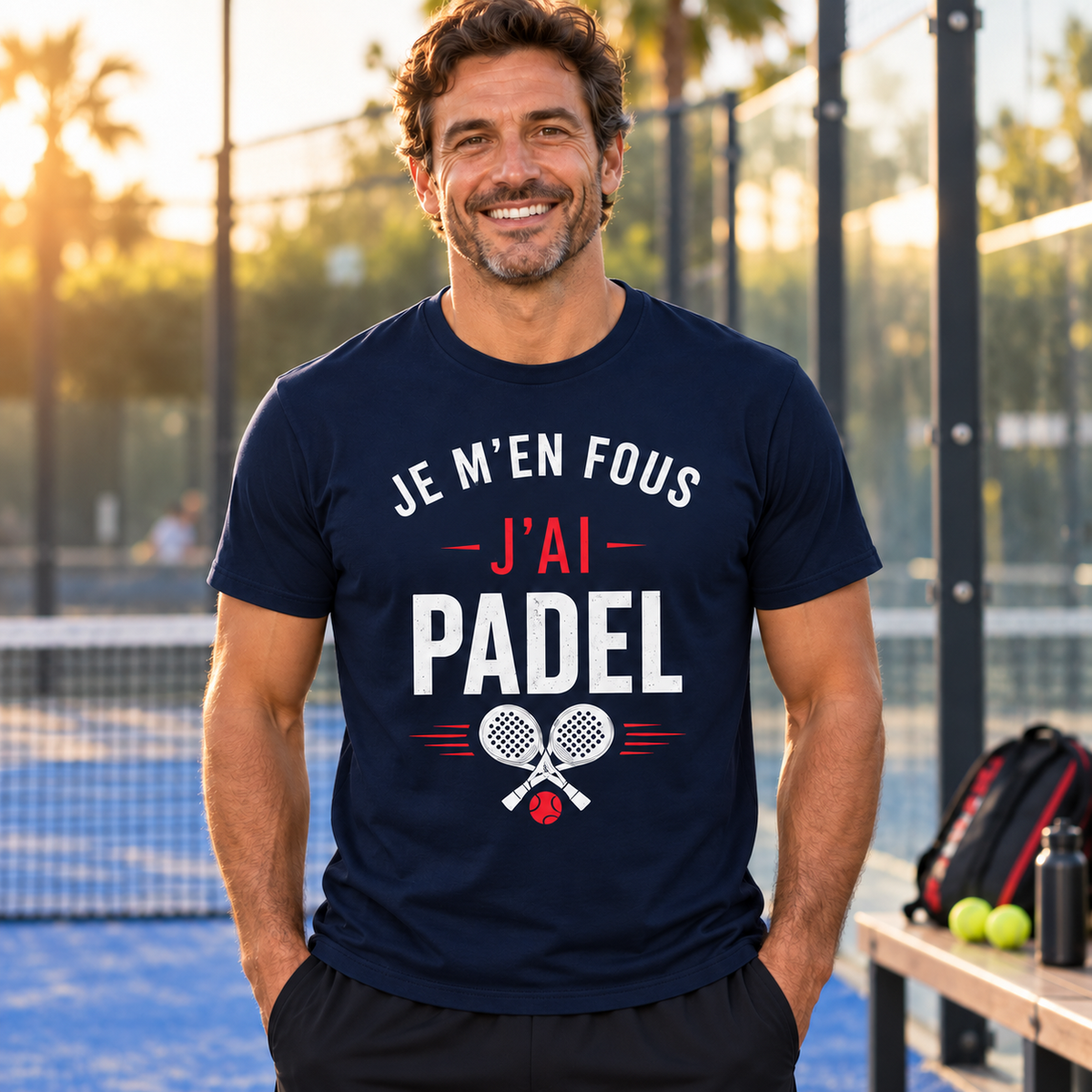 T-shirt padel homme humour – Je m’en fous, j’ai padel