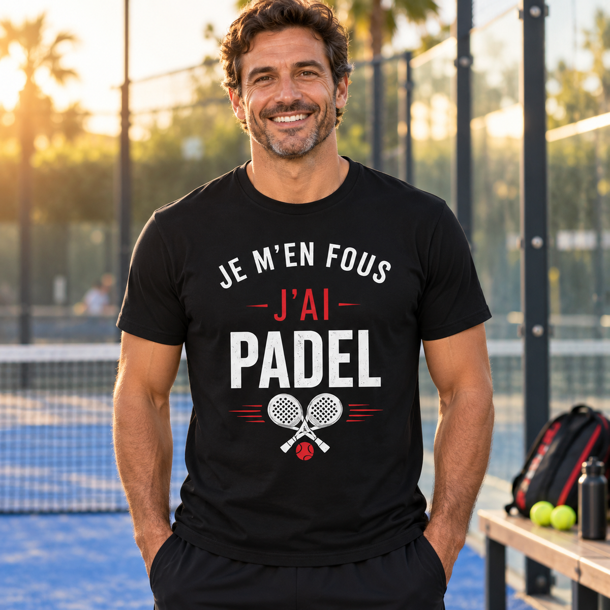 T-shirt padel homme humour – Je m’en fous, j’ai padel