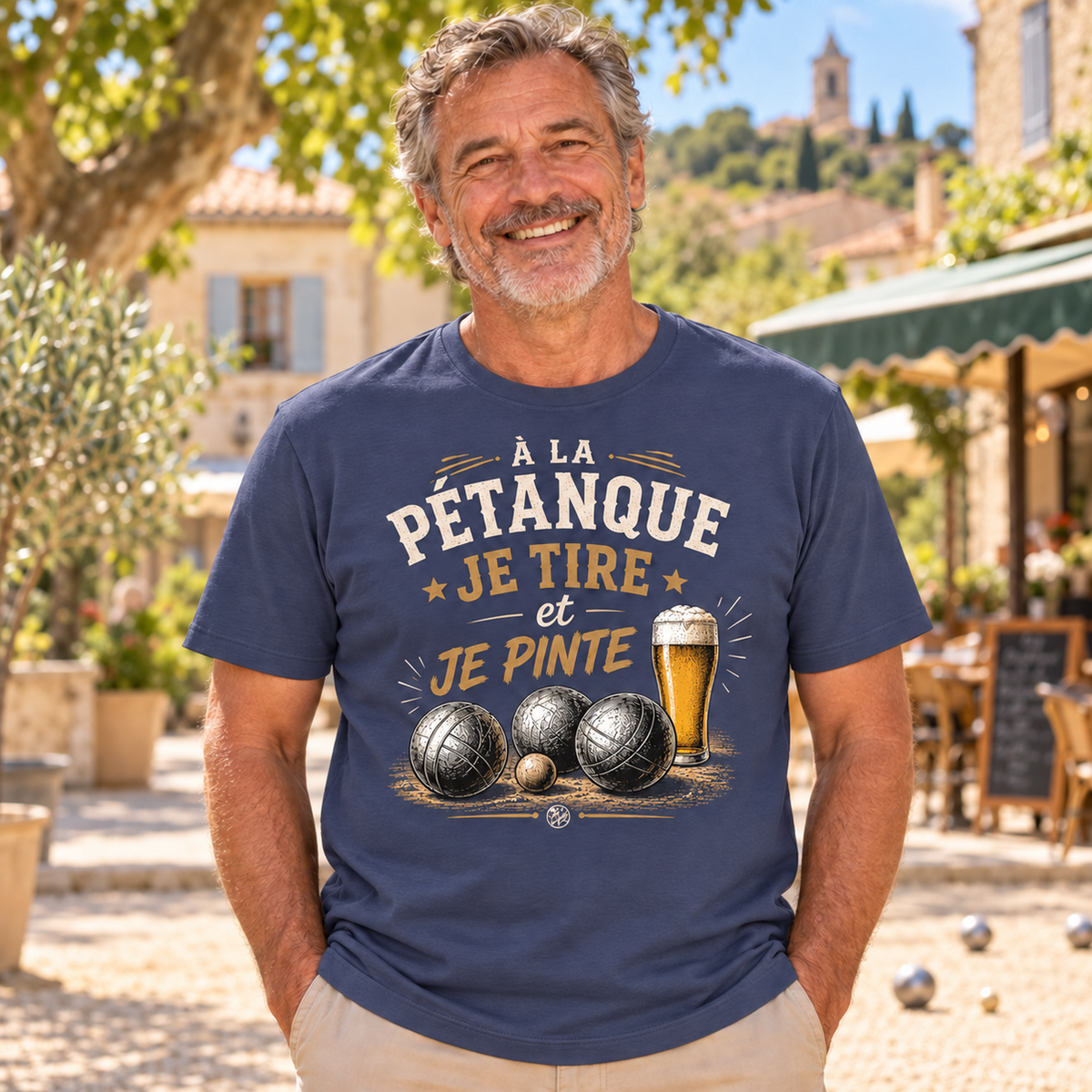T-shirt pétanque humour – À la pétanque je tire et je pinte