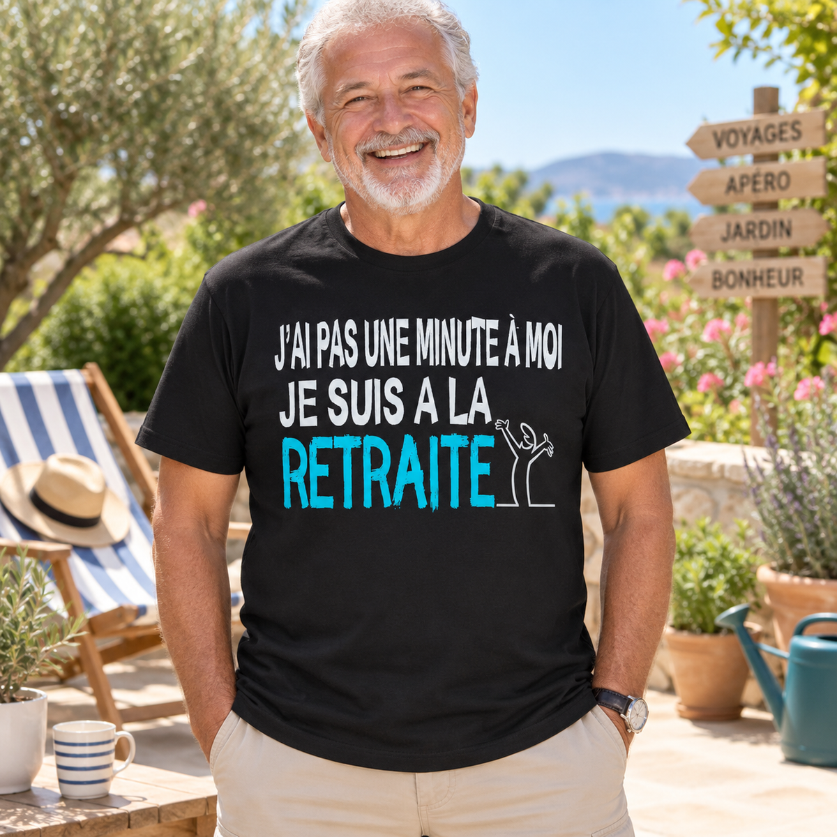 T-shirt retraite homme humour – J’ai pas une minute à moi
