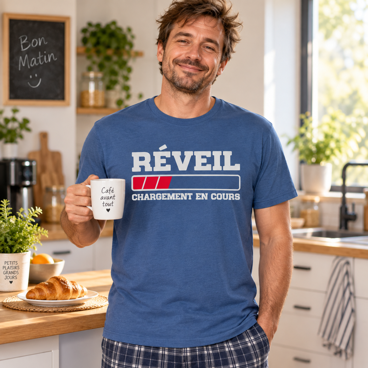 T-shirt humour café homme – Réveil chargement en cours