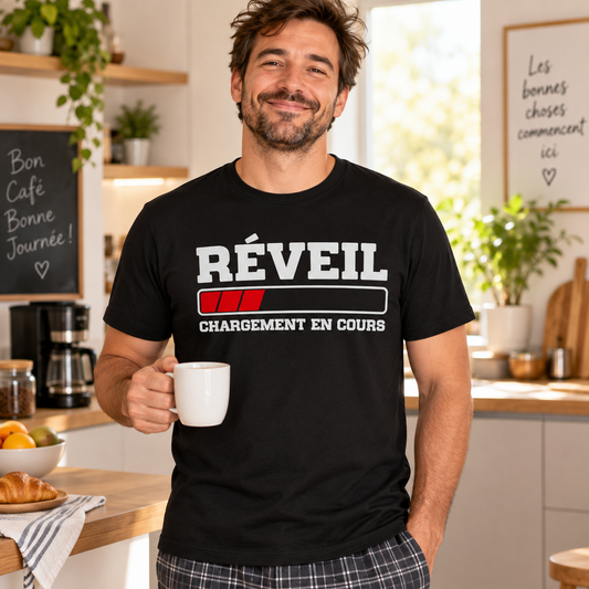 T-shirt humour café homme – Réveil chargement en cours