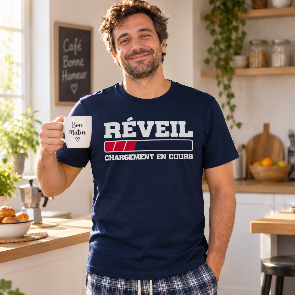 T-shirt humour café homme – Réveil chargement en cours