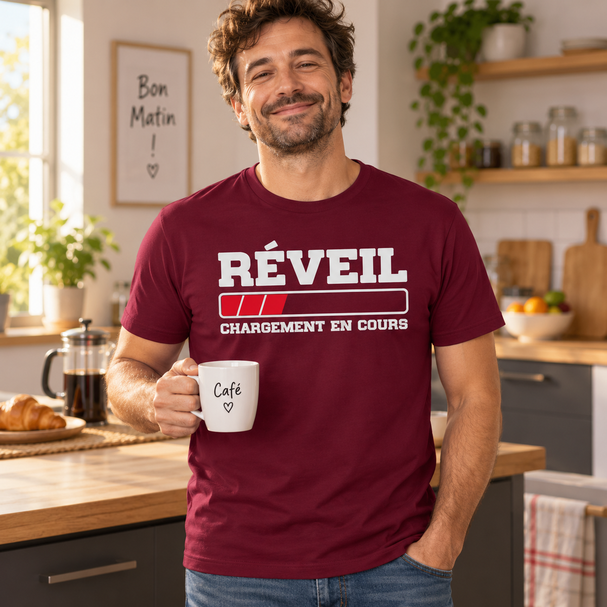 T-shirt humour café homme – Réveil chargement en cours