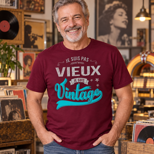 T-shirt homme vintage humour – Je suis pas vieux, je suis vintage