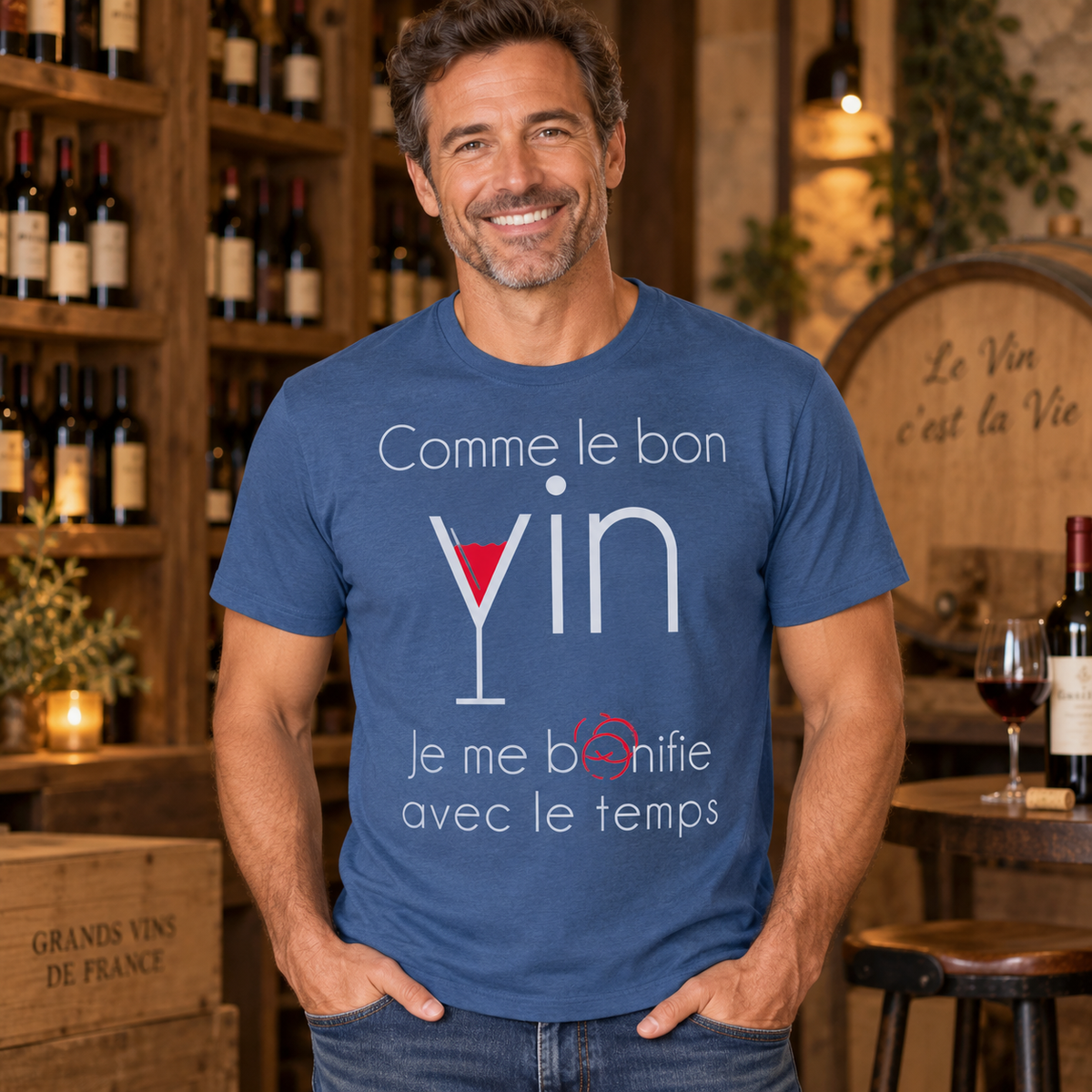 T-shirt humour vin homme – Comme le bon vin, je me bonifie avec le temps