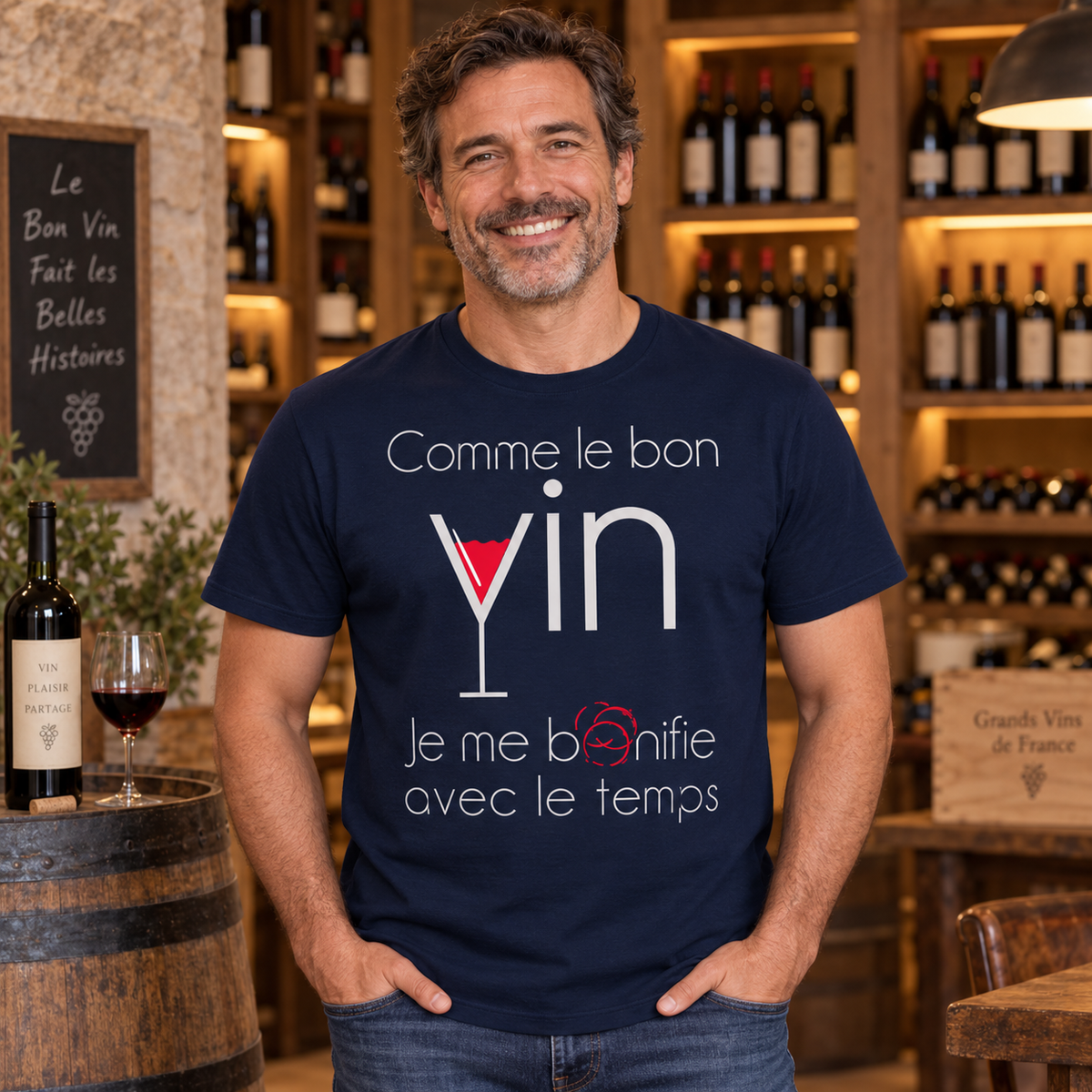 T-shirt humour vin homme – Comme le bon vin, je me bonifie avec le temps